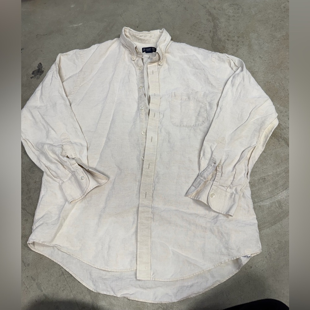 Lands' End Men's Long-Sleeve Button-Down Shirt in Natural Cream